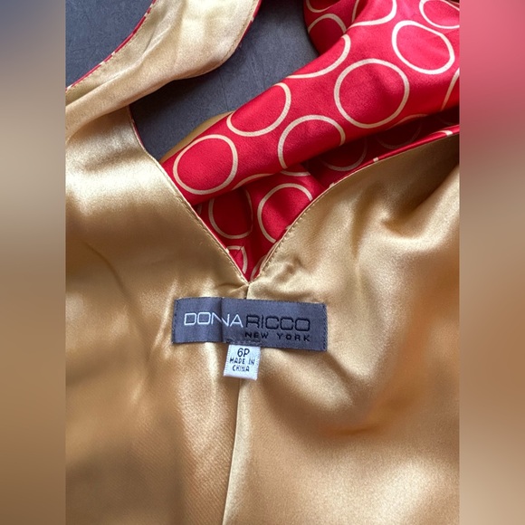 New Women’s Donna Ricco Silk Tie Neck Dress in Orange With Gold Circles Size 6P - Picture 11 of 16